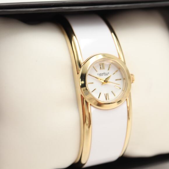 Caravelle New York White Gold Tone 20mm Petite Watch Cuff Working New in Box - Picture 7 of 9